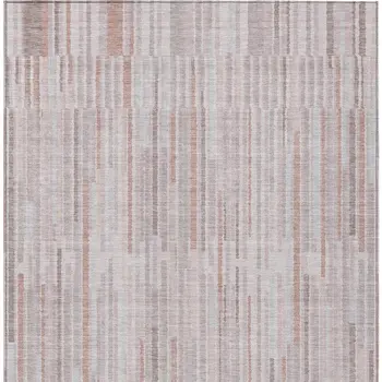 9' X 12' Coral And Beige Striped Washable Indoor Outdoor Area Rug