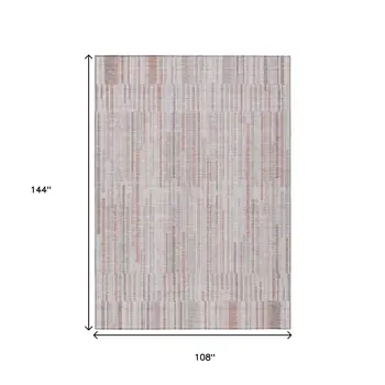 9' X 12' Coral And Beige Striped Washable Indoor Outdoor Area Rug