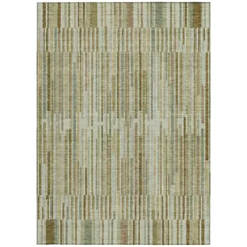 5' X 8' Khaki And Olive Green Striped Washable Indoor Outdoor Area Rug