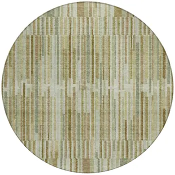 8' Khaki And Olive Green Round Striped Washable Indoor Outdoor Area Rug