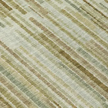 8' Khaki And Olive Green Round Striped Washable Indoor Outdoor Area Rug