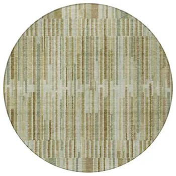 8' Khaki And Olive Green Round Striped Washable Indoor Outdoor Area Rug