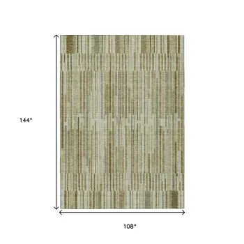 9' X 12' Khaki And Olive Green Striped Washable Indoor Outdoor Area Rug