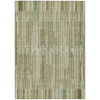9' X 12' Khaki And Olive Green Striped Washable Indoor Outdoor Area Rug