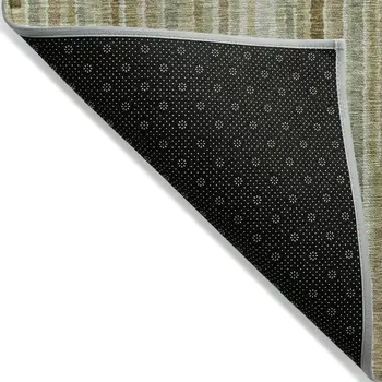 9' X 12' Khaki And Olive Green Striped Washable Indoor Outdoor Area Rug