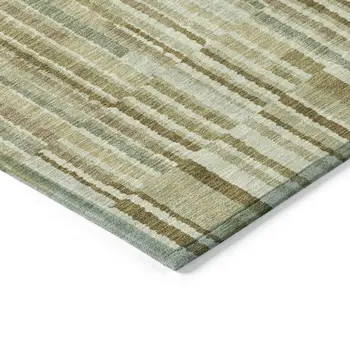 10' X 14' Khaki And Olive Green Striped Washable Indoor Outdoor Area Rug