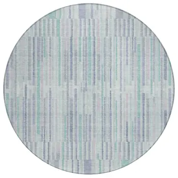 8' Mint Green And Ivory Round Striped Washable Indoor Outdoor Area Rug