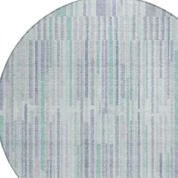 8' Mint Green And Ivory Round Striped Washable Indoor Outdoor Area Rug