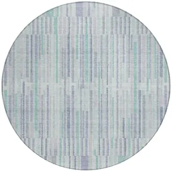 8' Mint Green And Ivory Round Striped Washable Indoor Outdoor Area Rug