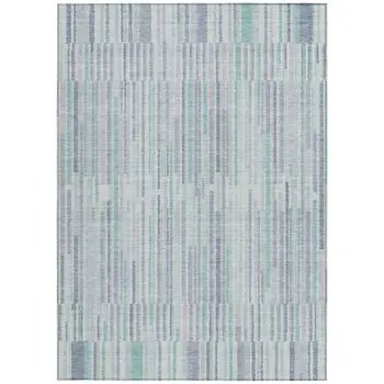 9' X 12' Mint Green And Ivory Striped Washable Indoor Outdoor Area Rug