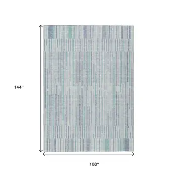 9' X 12' Mint Green And Ivory Striped Washable Indoor Outdoor Area Rug