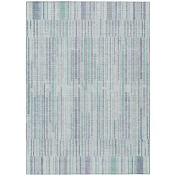 9' X 12' Mint Green And Ivory Striped Washable Indoor Outdoor Area Rug