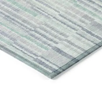 9' X 12' Mint Green And Ivory Striped Washable Indoor Outdoor Area Rug