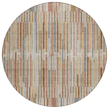 8' Rust And Ivory Round Striped Washable Indoor Outdoor Area Rug