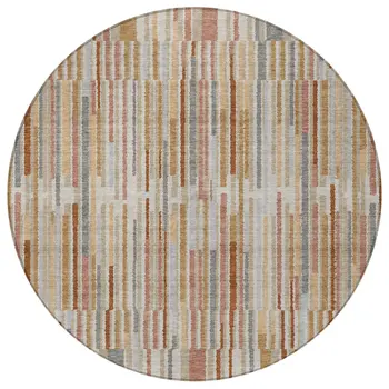 8' Rust And Ivory Round Striped Washable Indoor Outdoor Area Rug