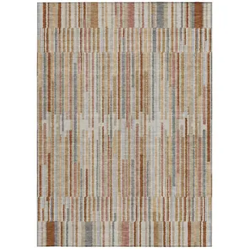 8' X 10' Rust And Ivory Striped Washable Indoor Outdoor Area Rug