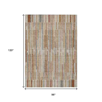 8' X 10' Rust And Ivory Striped Washable Indoor Outdoor Area Rug