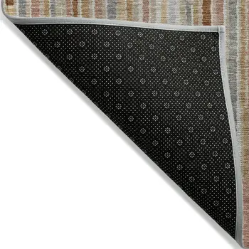 8' X 10' Rust And Ivory Striped Washable Indoor Outdoor Area Rug