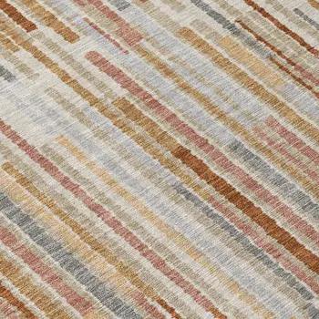 9' X 12' Rust And Ivory Striped Washable Indoor Outdoor Area Rug