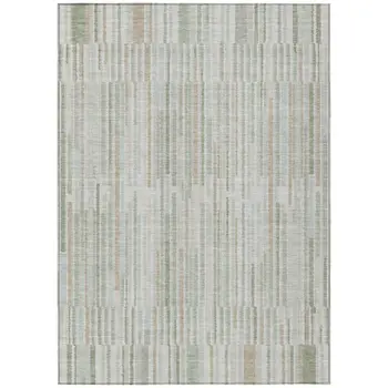 3' X 5' Sage And Ivory Striped Washable Indoor Outdoor Area Rug