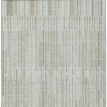 5' X 8' Sage And Ivory Striped Washable Indoor Outdoor Area Rug