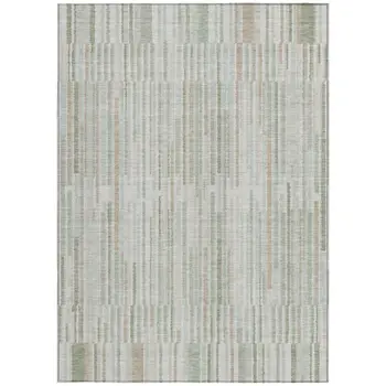 8' X 10' Sage And Ivory Striped Washable Indoor Outdoor Area Rug