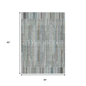 3' X 5' Teal Blue And Brown Striped Washable Indoor Outdoor Area Rug