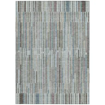 5' X 8' Teal Blue And Brown Striped Washable Indoor Outdoor Area Rug