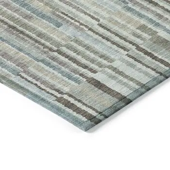 5' X 8' Teal Blue And Brown Striped Washable Indoor Outdoor Area Rug