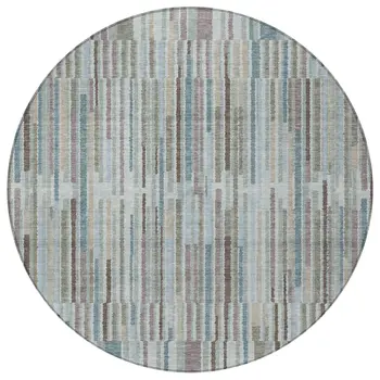 8' Teal Blue And Brown Round Striped Washable Indoor Outdoor Area Rug