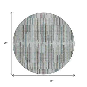 8' Teal Blue And Brown Round Striped Washable Indoor Outdoor Area Rug