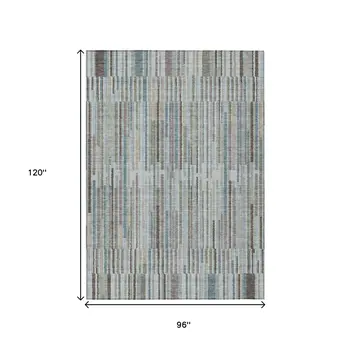 8' X 10' Teal Blue And Brown Striped Washable Indoor Outdoor Area Rug