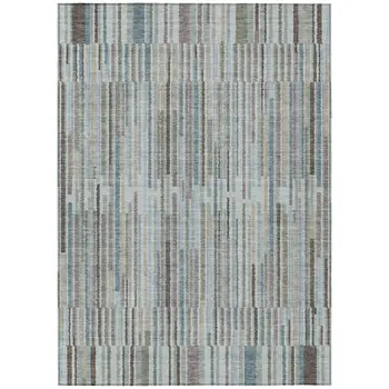 8' X 10' Teal Blue And Brown Striped Washable Indoor Outdoor Area Rug