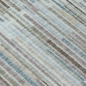 9' X 12' Teal Blue And Brown Striped Washable Indoor Outdoor Area Rug