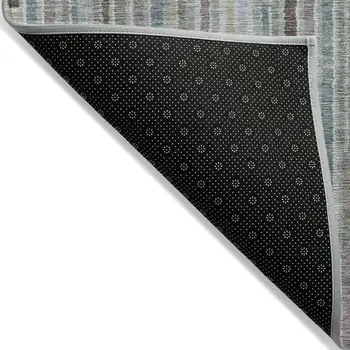 10' X 14' Teal Blue And Brown Striped Washable Indoor Outdoor Area Rug