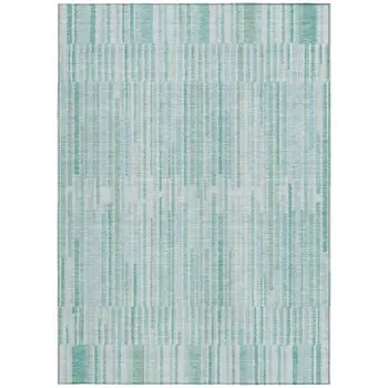 3' X 5' Turquoise And Pale Aqua Striped Washable Indoor Outdoor Area Rug