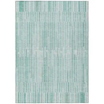 3' X 5' Turquoise And Pale Aqua Striped Washable Indoor Outdoor Area Rug