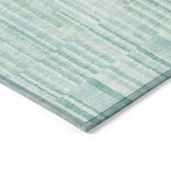 3' X 5' Turquoise And Pale Aqua Striped Washable Indoor Outdoor Area Rug