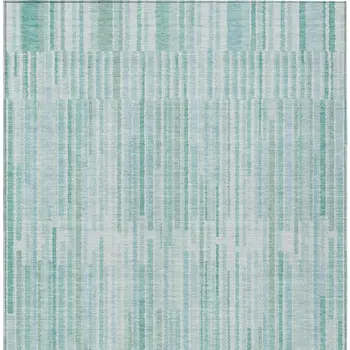 3' X 5' Turquoise And Pale Aqua Striped Washable Indoor Outdoor Area Rug