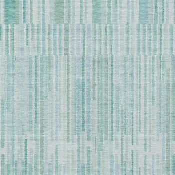 10' X 14' Turquoise And Pale Aqua Striped Washable Indoor Outdoor Area Rug