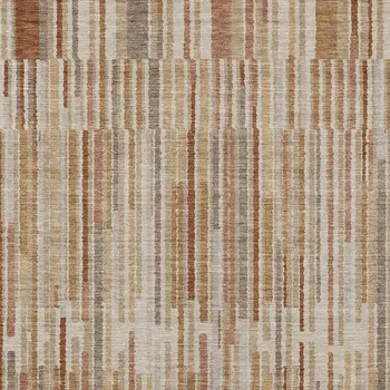 3' X 5' Terra Cotta And Beige Striped Washable Indoor Outdoor Area Rug
