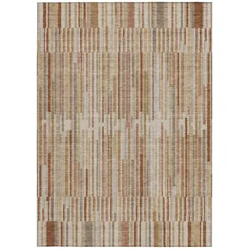 5' X 8' Terra Cotta And Beige Striped Washable Indoor Outdoor Area Rug