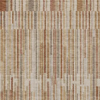 5' X 8' Terra Cotta And Beige Striped Washable Indoor Outdoor Area Rug