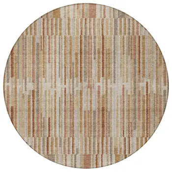 8' Terra Cotta And Beige Round Striped Washable Indoor Outdoor Area Rug