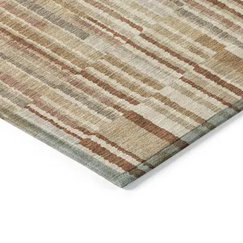 9' X 12' Terra Cotta And Beige Striped Washable Indoor Outdoor Area Rug
