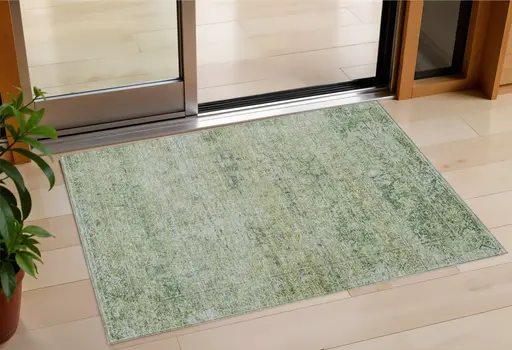 3' X 5' Artichoke Green And Ivory Abstract Washable Indoor Outdoor Area Rug