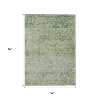 5' X 8' Artichoke Green And Ivory Abstract Washable Indoor Outdoor Area Rug