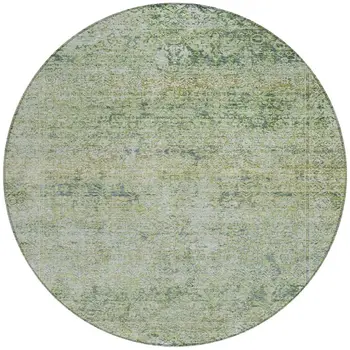 8' Artichoke Green And Ivory Round Abstract Washable Indoor Outdoor Area Rug