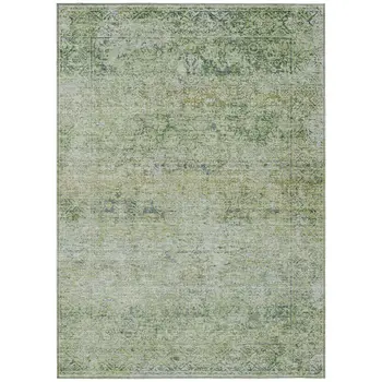 10' X 14' Artichoke Green And Ivory Abstract Washable Indoor Outdoor Area Rug