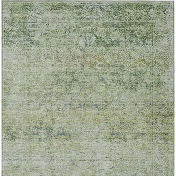 10' X 14' Artichoke Green And Ivory Abstract Washable Indoor Outdoor Area Rug